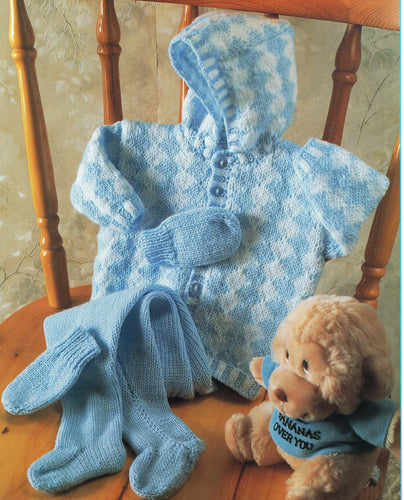 Baby Toddler Easy Hooded jacket & Trousers DK- 8Ply (Light worsted yarn)- fits  16 - 22