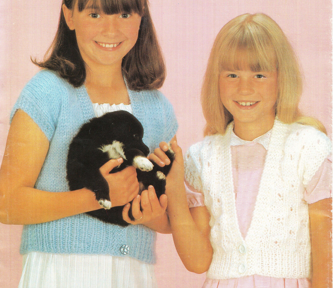 Girls' Easy Plain or patterned Waistcoat-  Pattern Brushed Chunky- Bulky 12ply Yarn chest 22-30 ins- Download PDF Knitting Pattern