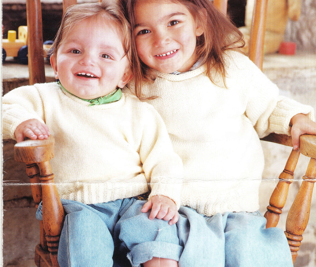 Child's Easy Roll Neck jumper with turnback cuffs (DK light worsted 8 ply) or 4 ply version- 0-6 years  Knitting Pattern Download PDF