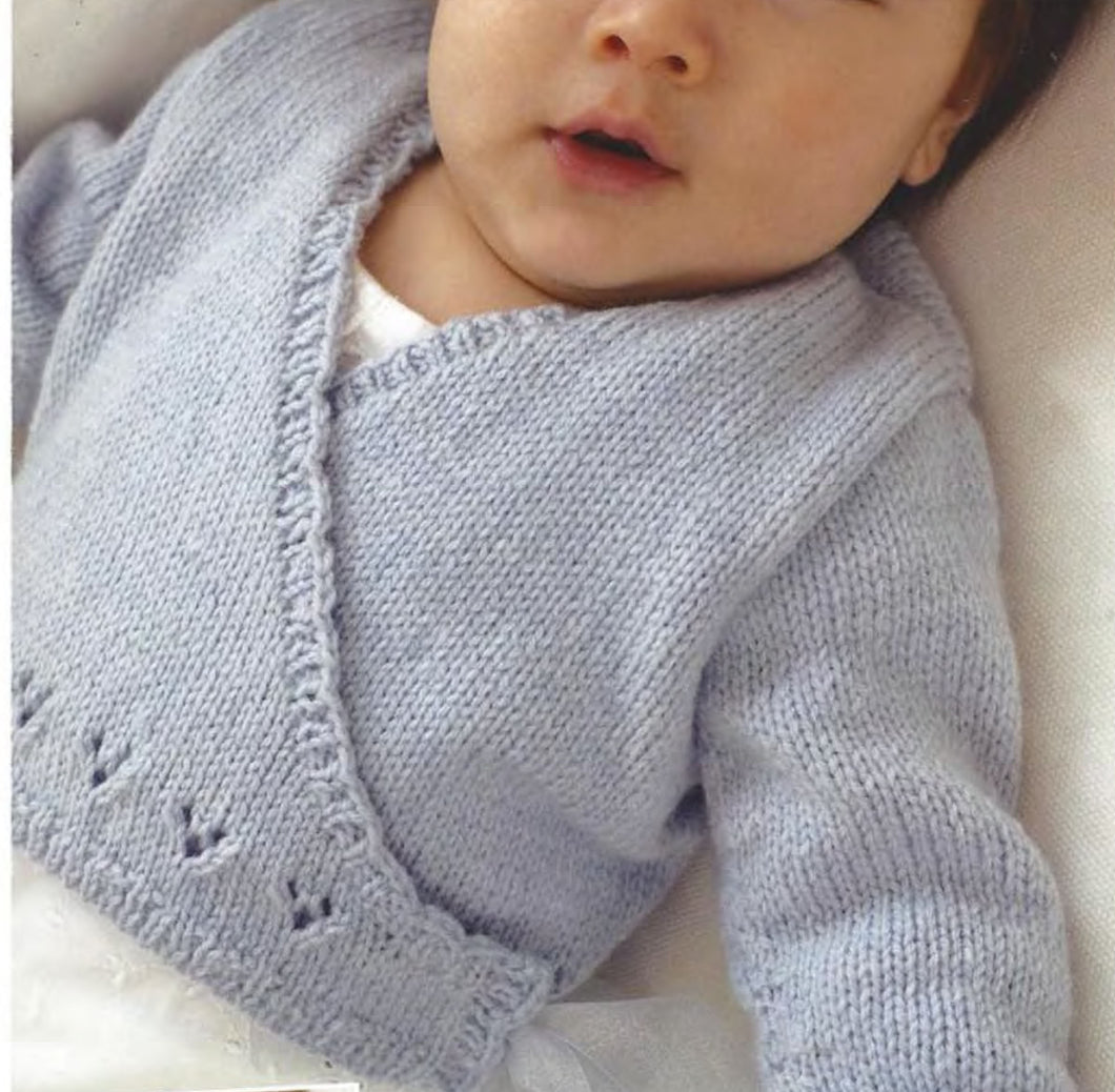 Baby Wrap over Cardigan Jacket Ballet Top Kimono ~ 0 - 6 months -4 Ply PDF Instant download Knitting Pattern