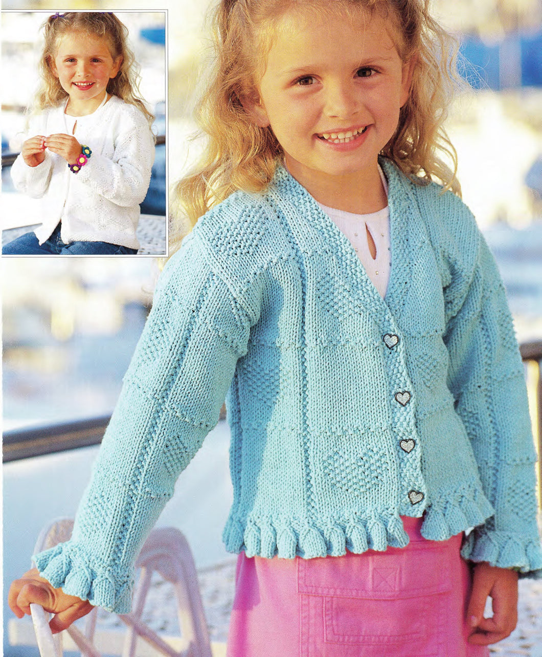 Girls Bell Edged or Moss Stitch edge cardigan in 8ply- DK light worsted Yarn  22- 28 inches-Download PDF Knitting Pattern