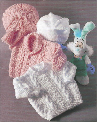 Boy- Girls' Jacket- Beret sweater & Hat- Aran- worsted 10ply wool- cable pattern-    Instant Download knitting pattern PDF