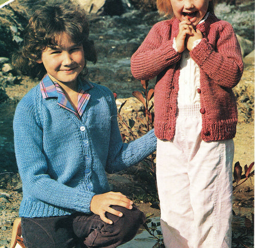 Childrens Easy V neck & plain round neck cardigan -Chunky  (12Ply) Bulky Knitting pattern PDF 24-30
