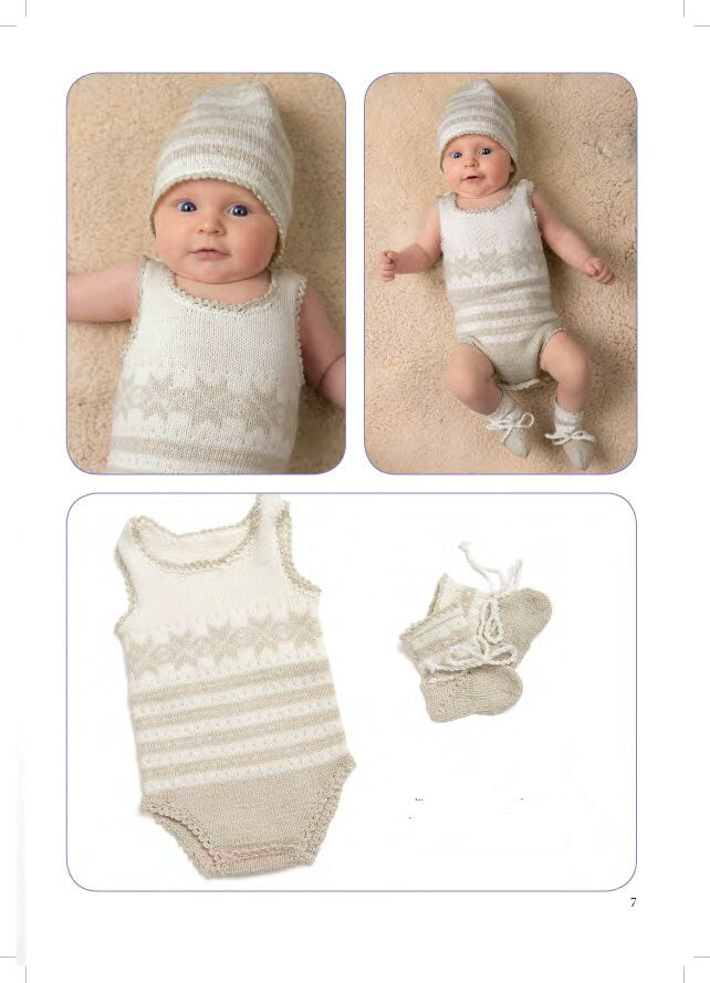Scandinavian- Icelandic baby Onsie - Romper- Cap & bootees - Fits birth to 12 months- Download PDF Knitting Pattern