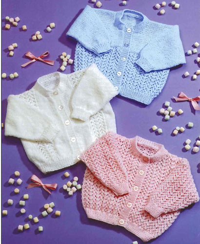 Baby Round neck lacy cardigans 3 styles to knit in 4ply wool-  Knitting pattern - Premature 12