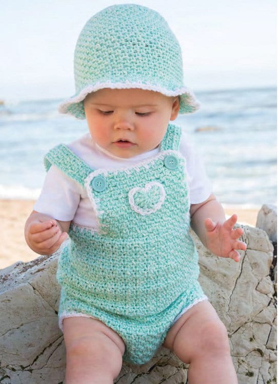 Baby Rompers & Matching hat  0 - 18 mths ~Easy Aran  10 Ply  Worsted  yarn Crochet Pattern PDF Instant Download