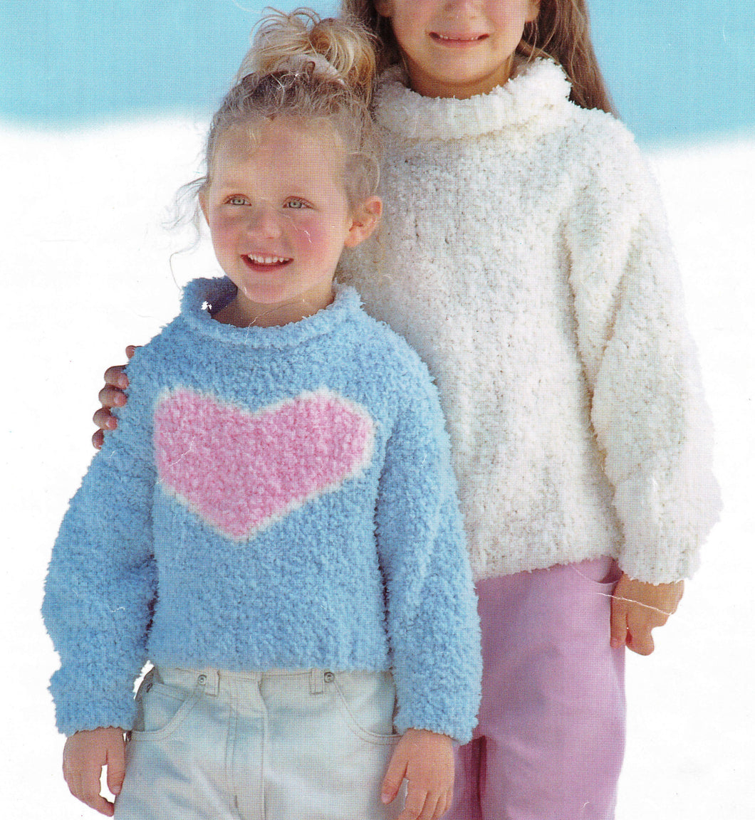 Girls Chunky easy Knit Hearts- Plain roll neck jumpers  Knitting pattern- PDF Download- age 2-12 years Chunky- Bulky quick knit yarn
