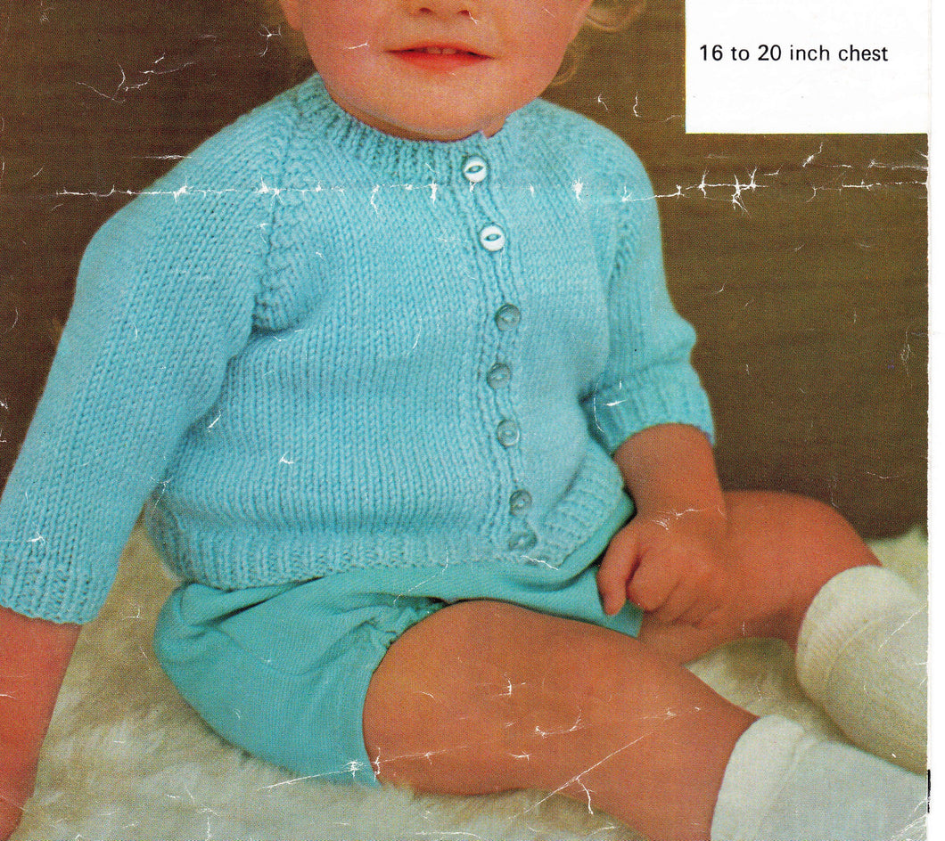 Easy Beginners  Baby  Button through Cardigan, round neck 16 - 20