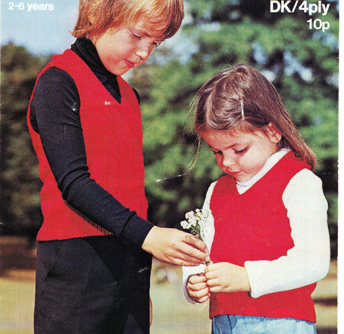 Boy Girl Cable V neck waistcoat - Knit in 4 ply or DK-8 Ply Light Worsted wool  fits  2-6 years. Knitting Pattern Download PDF