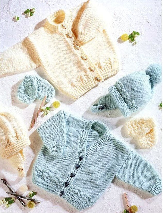 Easy Baby V Neck Round neck Cardigans  Hat- Mitts 16 - 24