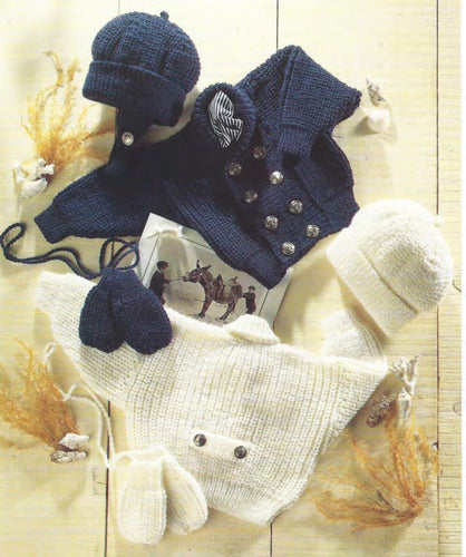 Baby Toddler Cross over Ribbed Jacket- Hat & Mitts 16