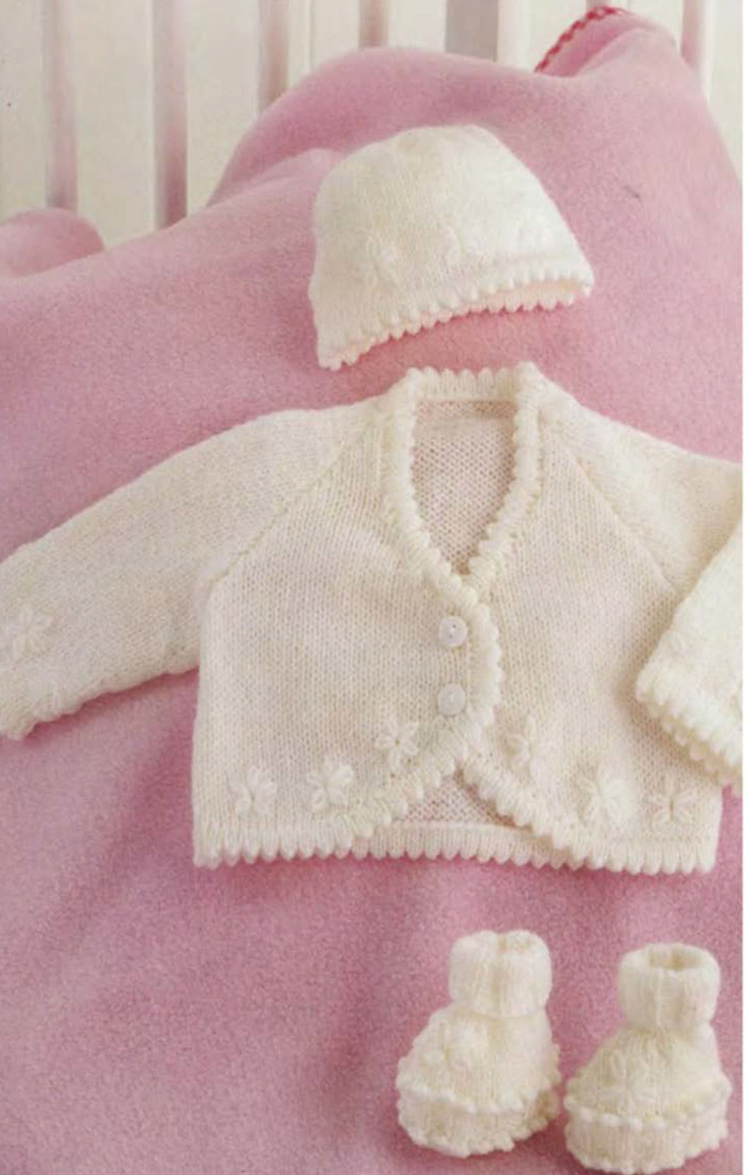 Baby Girl Daisy Bolero Cardigan Hat, boots Picot edge- 4ply wool- Premature baby - 6 months Knitting Pattern Instant Download PDF