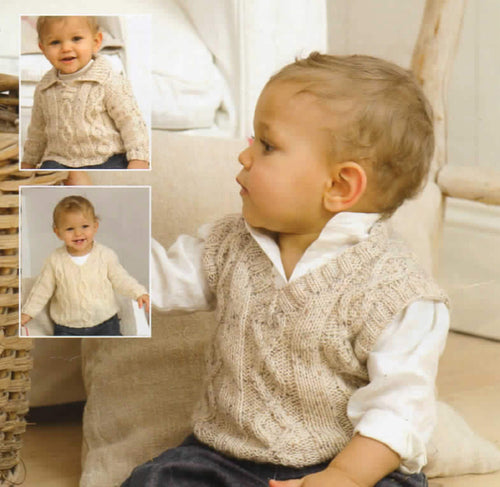 Boy's Tank top & V neck sweater + open collar Jumper in DK (8 PLy) Light worsted yarn-  Birth-7 Years (16 - 26