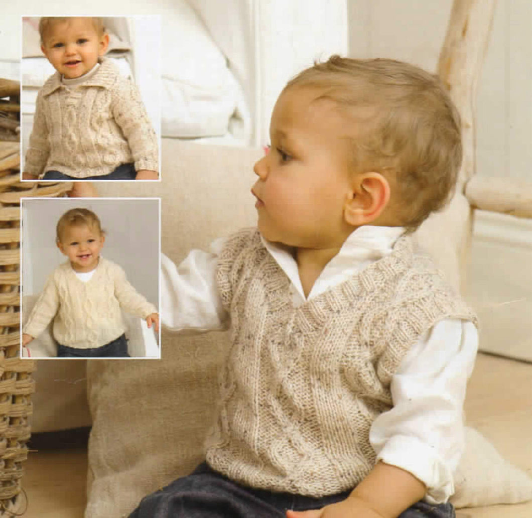 Boy's Tank top & V neck sweater + open collar Jumper in DK (8 PLy) Light worsted yarn-  Birth-7 Years (16 - 26