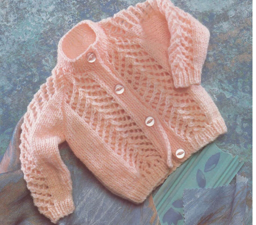 Early Baby Cardigan Round neck, Chevron Panel - Knitting Pattern -DK-8ply(Light Worsted yarn) Instant Download- Premature size -12 22