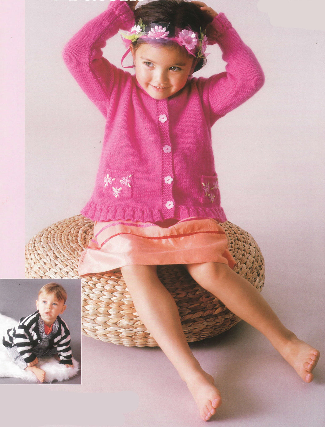 Girl's Frilled Peplum Hem cardigan with pockets- stripped cardigan-8ply#DK# Light Worsted yarn- chest 16-26