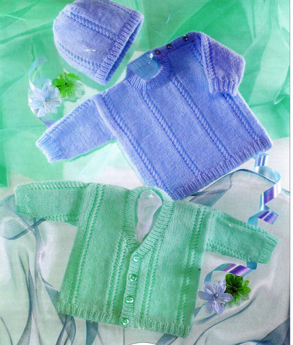 Baby Toddler Easy Cardigan ~ cable twist & Matching jumper and hat Knitting Pattern -DK-8ply(Light Worsted yarn) Instant Download-16-26