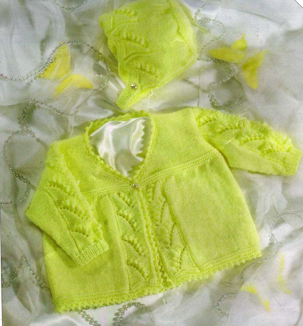 Baby Toddler Matinee coat- Cardigan  & Bonnet- Hat Knitting Pattern -4 ply  yarn) Instant Download-12 - 18