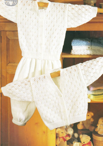 Baby Toddler Eyelet patterned Round Neck- V Neck Cardigans in 3ply wool- fits  16 - 24