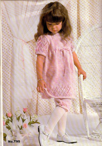 Baby Girl-Toddler Vintage  puff sleeved dress & Bloomer's  in DK Light Worsted 8ply Yarn Fits from 20-24