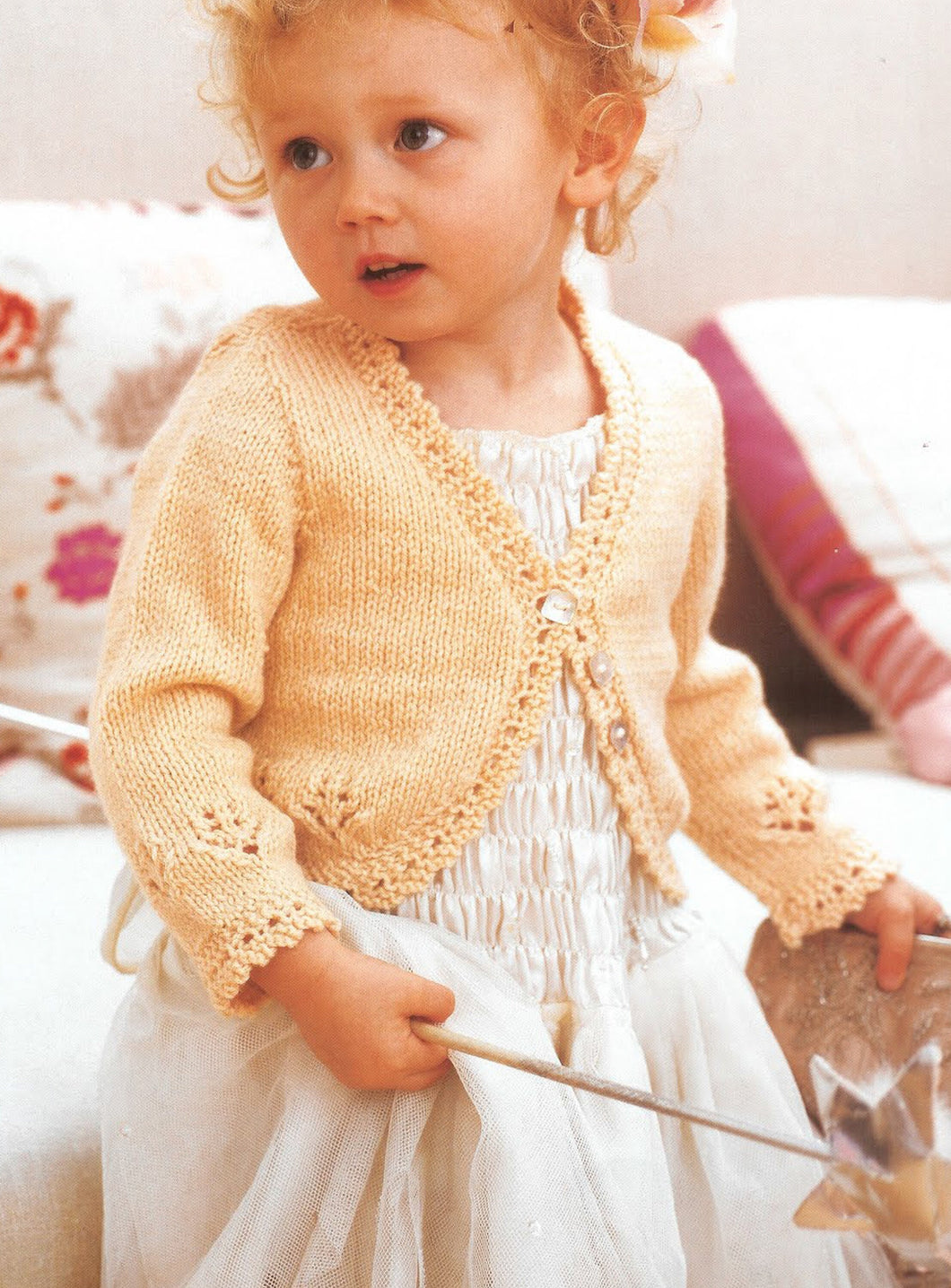 Girl Toddler Long sleeved Bolero Cardigan ~Picot edge DK- 8ply Light worsted wool- 18