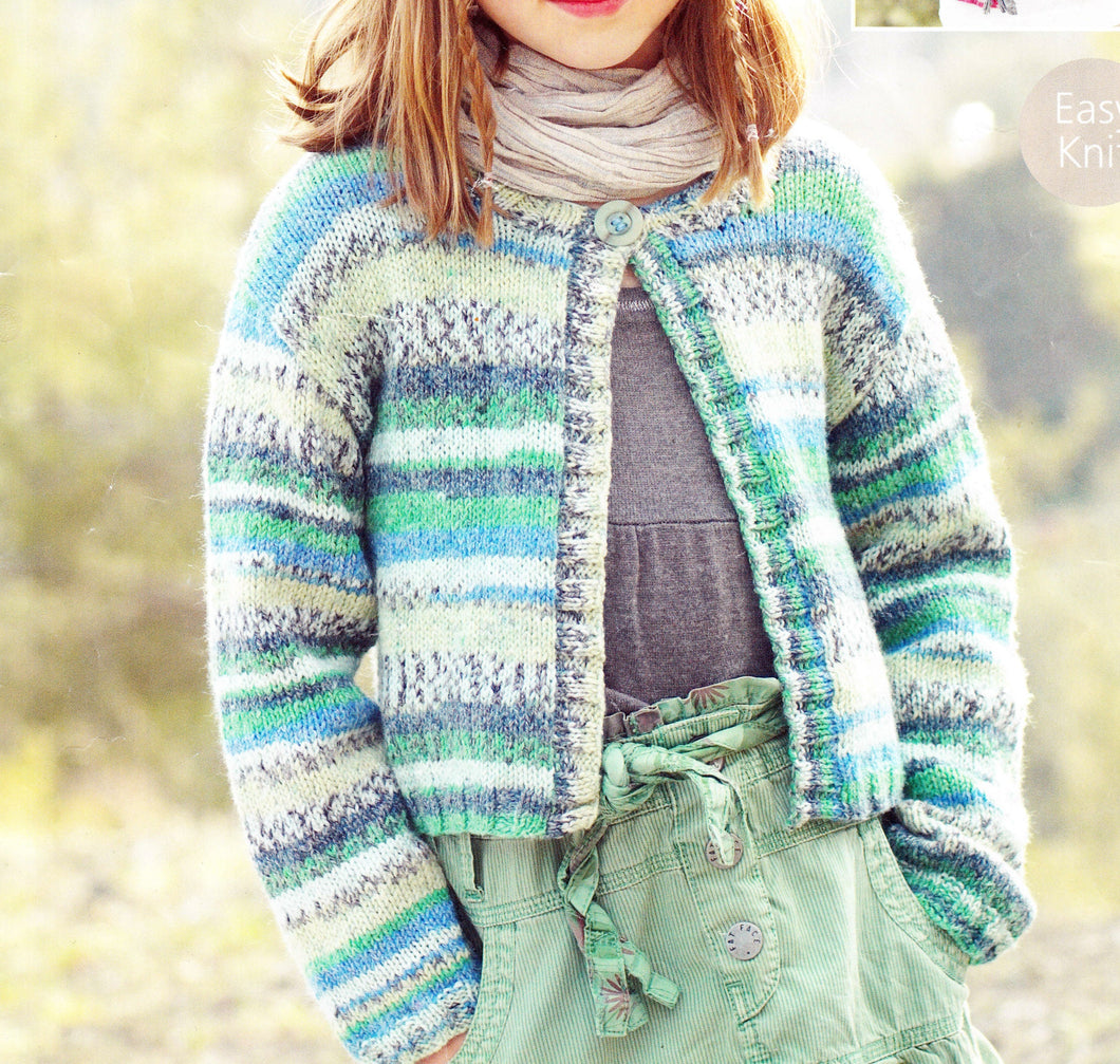 Girl's Easy Knit Long sleeved & sleeveless Cardigans ~DK ~8Ply~ Light worsted wool- fits 2-13years- (22 -32