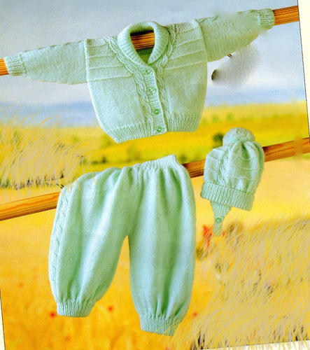 Child's Easy Cable Jacket- Pants & Bobble Hat -  Boy- Girl- Knitting Pattern -DK 8 Ply Light Worsted weight) Instant Download-16-22