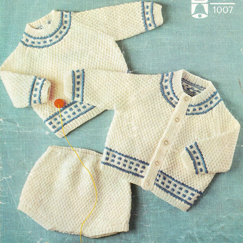 Baby Children’s  Patterned jumper, Cardigan & Pants in DK- 8 Ply- Light worsted yarn- Raglan sleeved knitting pattern Download PDF 18