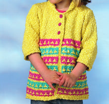 Girls Patterned Long Coat- Jacket with collar & Long top - Dress -   Bulky- 12 Ply Cotton yarn= Knitting pattern 2-10 yrs- Download PDF