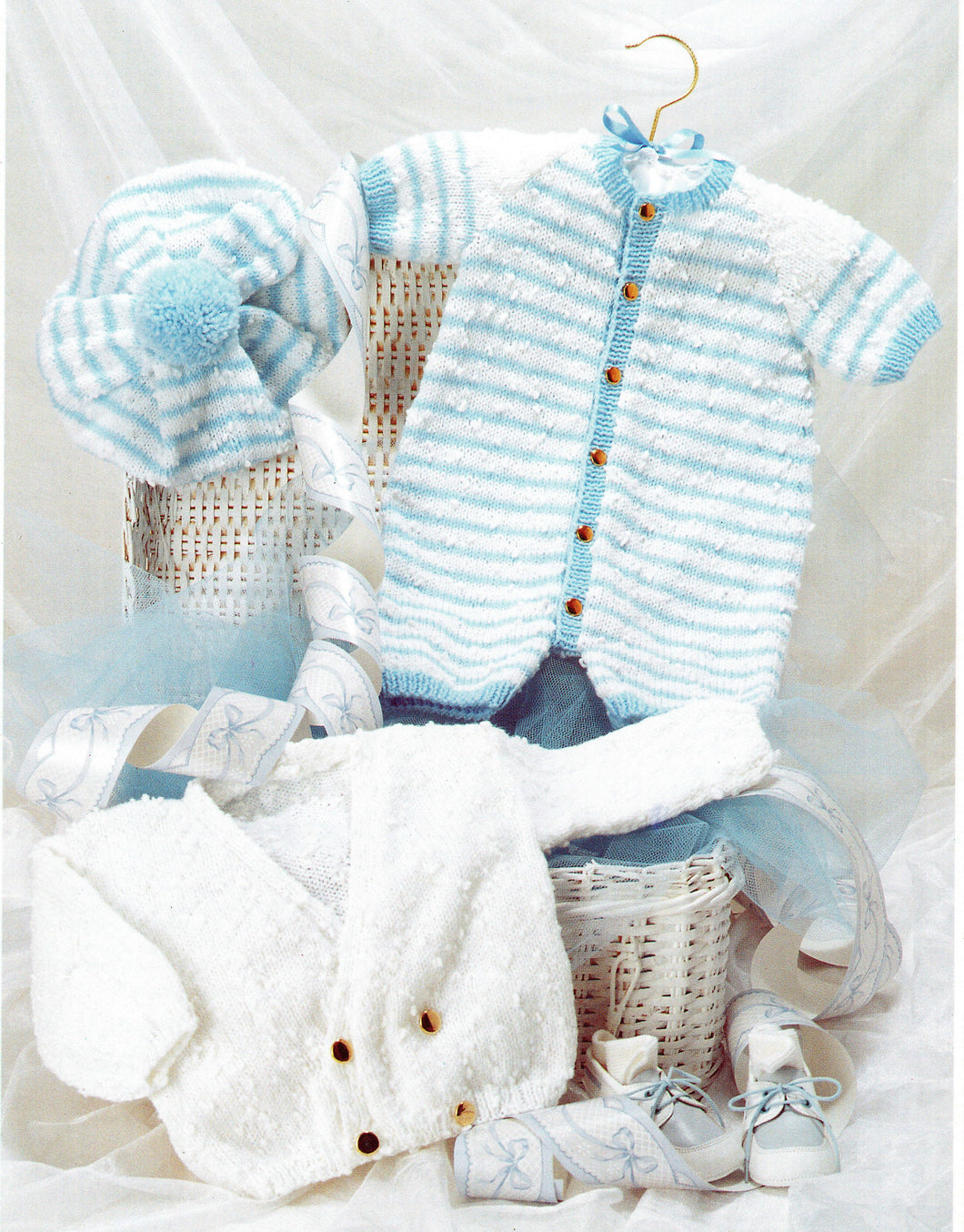 Easy Boy Girl  Baby Double breast cardigan- Rompers & Beret hat DK-8ply Light worsted, chest 14