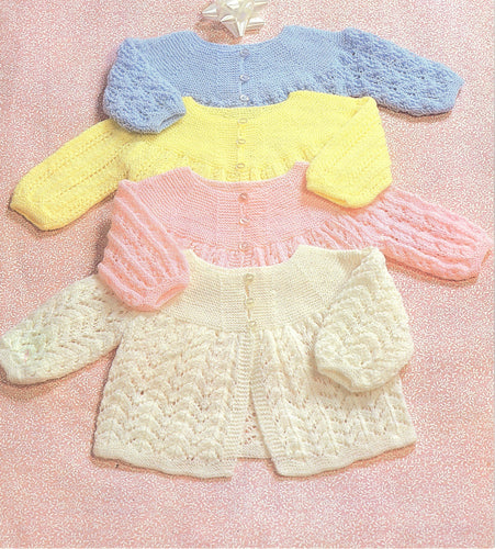 Baby Matinee coats- cardigans 4 styles to knit in 3ply wool-  Knitting pattern - 18