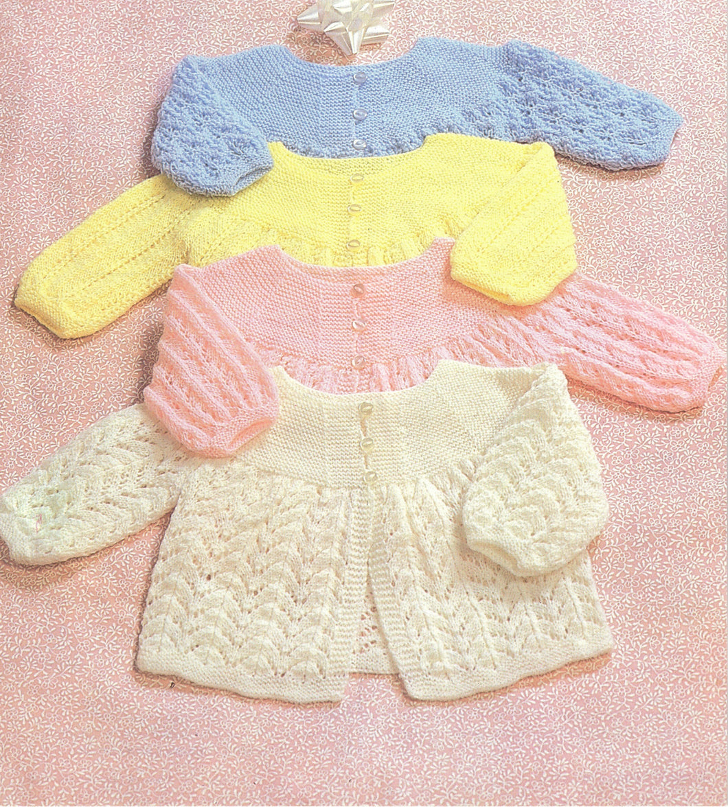 Baby Matinee coats- cardigans 4 styles to knit in 3ply wool-  Knitting pattern - 18