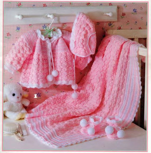 Baby girls Jacket Hat Bootees & Blanket ~ Sport weight Yarn 3 - 6 mths  Crochet Pattern PDF Instant Download