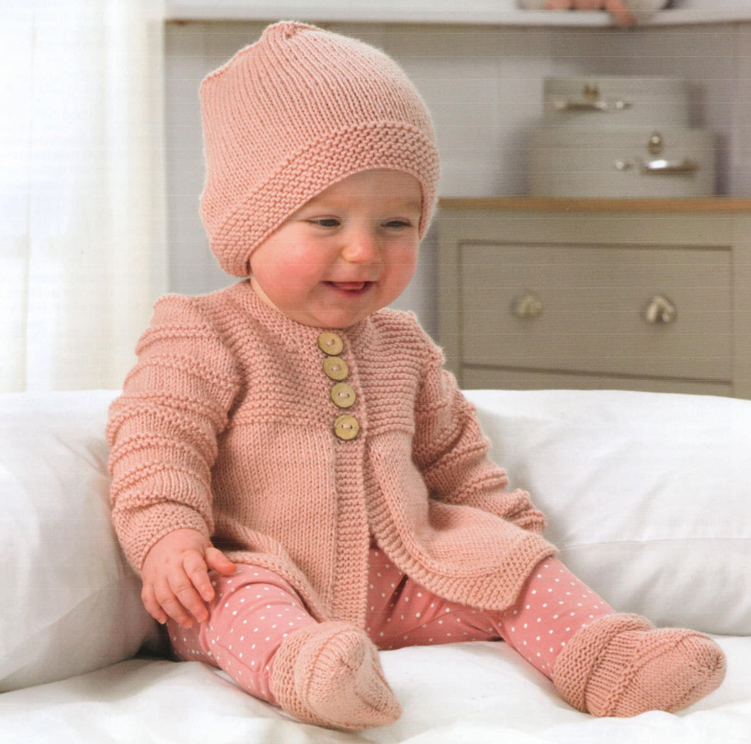 Easy Knit Baby Jacket Cardigan Hat Bootees 12