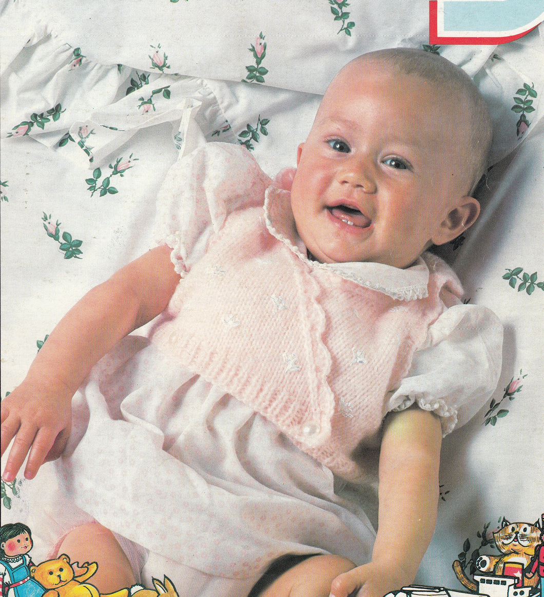 Child's Easy Sleeveless crossover Cardigan with Picot Border Knitting Pattern -DK-8ply(Light Worsted yarn) Instant Download-18-19