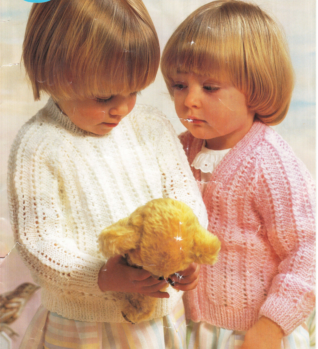 Girl's Eyelet Raglan sleeved V Neck Cardigan & Round Neck Jumper 21- 23