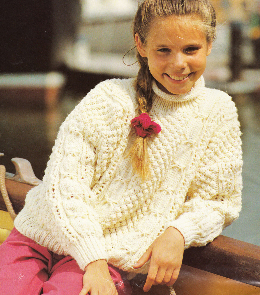 Girl's Traditional Aran Jumper- Sweater  Drop sleeved Knitting pattern- Knitted in Aran (10ply) 22 - 32