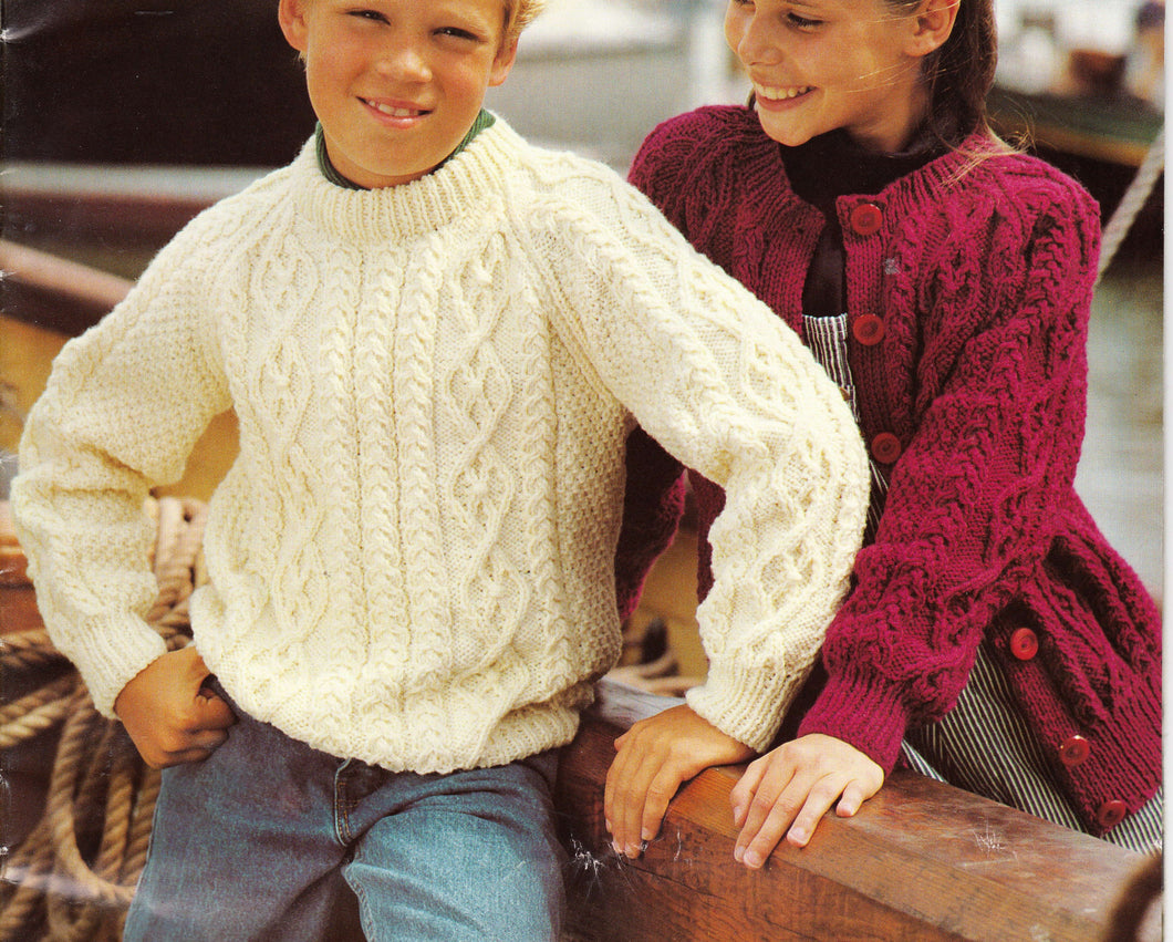 Girls Boys, Traditional Raglan sleeved Aran Jumper & Cardigan- Aran-10ply- worsted yarn- Knitting pattern Download PDF-22 -32 chest