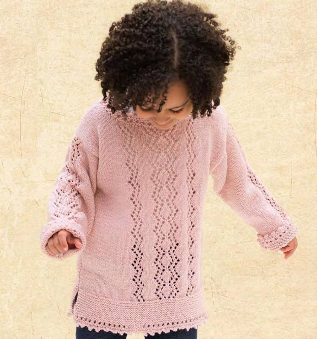 Girls Lacy picot edge, Jumper Long tunic in DK-8PLY Cardigan Knitting pattern- PDF Download- set in sleeves- Light worsted age 1-5years
