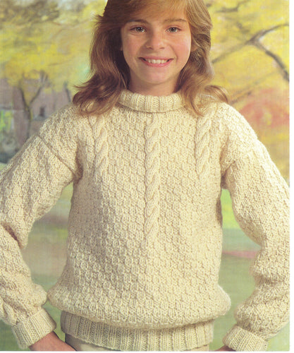 Child's High neck cable Jumper- Sweater drop sleeved, textured, chest 24