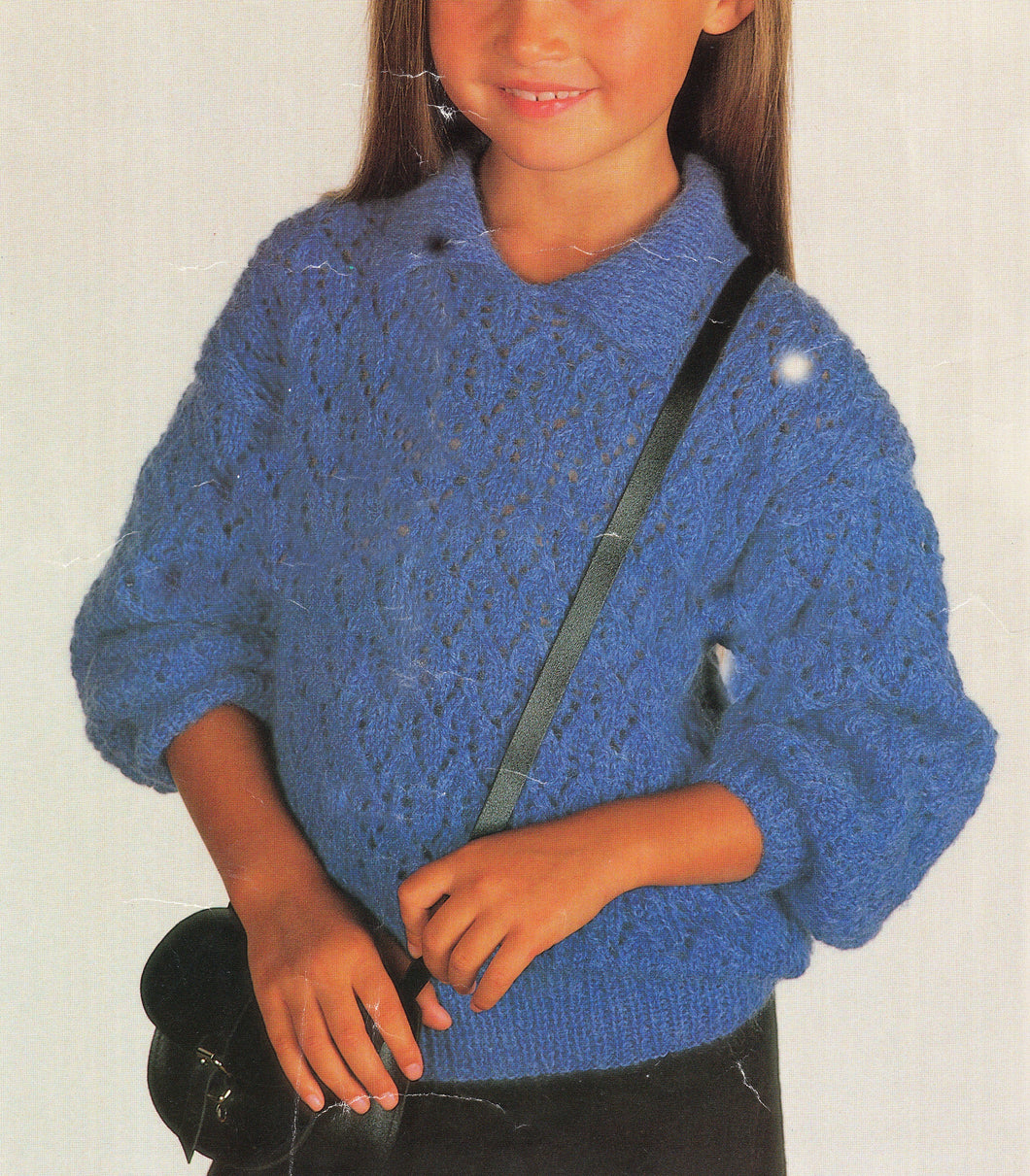 Girl' diamond lacy Jumper- Sweater drop sleeved, textured, chest 24