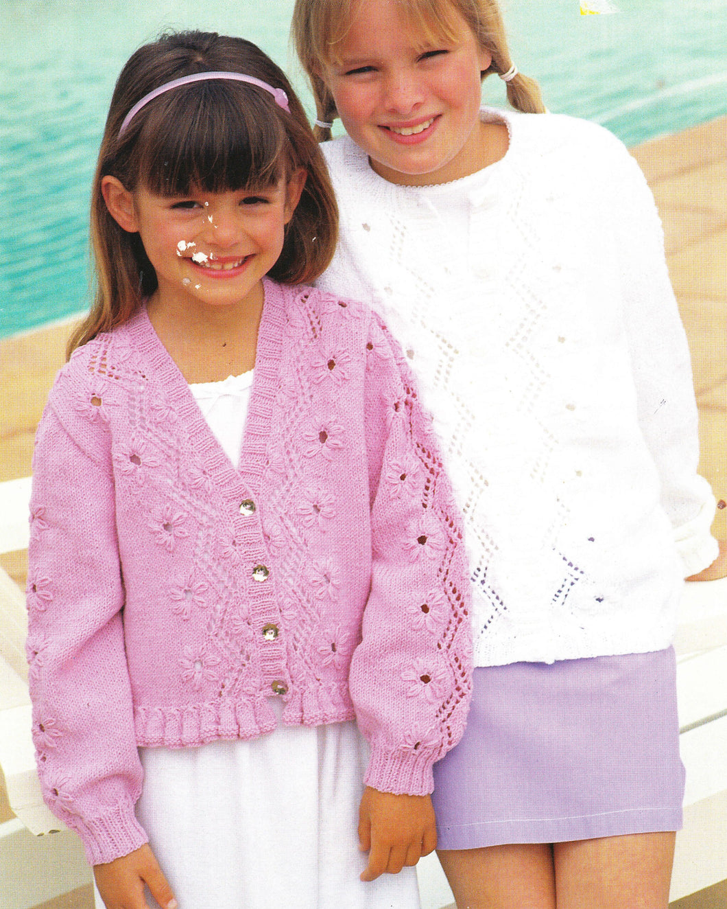 Girls Long sleeve zig zag- flowers Cardigan drop sleeves in 4PLY Cardigan Knitting pattern- PDF Download-- Fingering 22