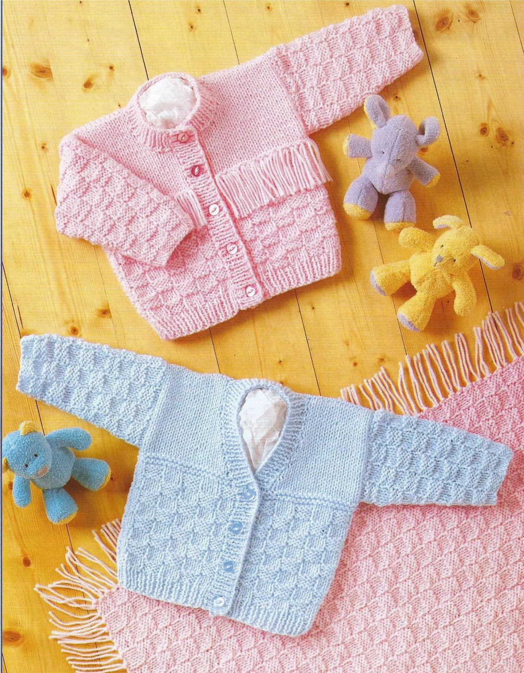 Baby Easy Basket Stitch Cardigan Jacket Round & V Neck fringed plus Blanket 12