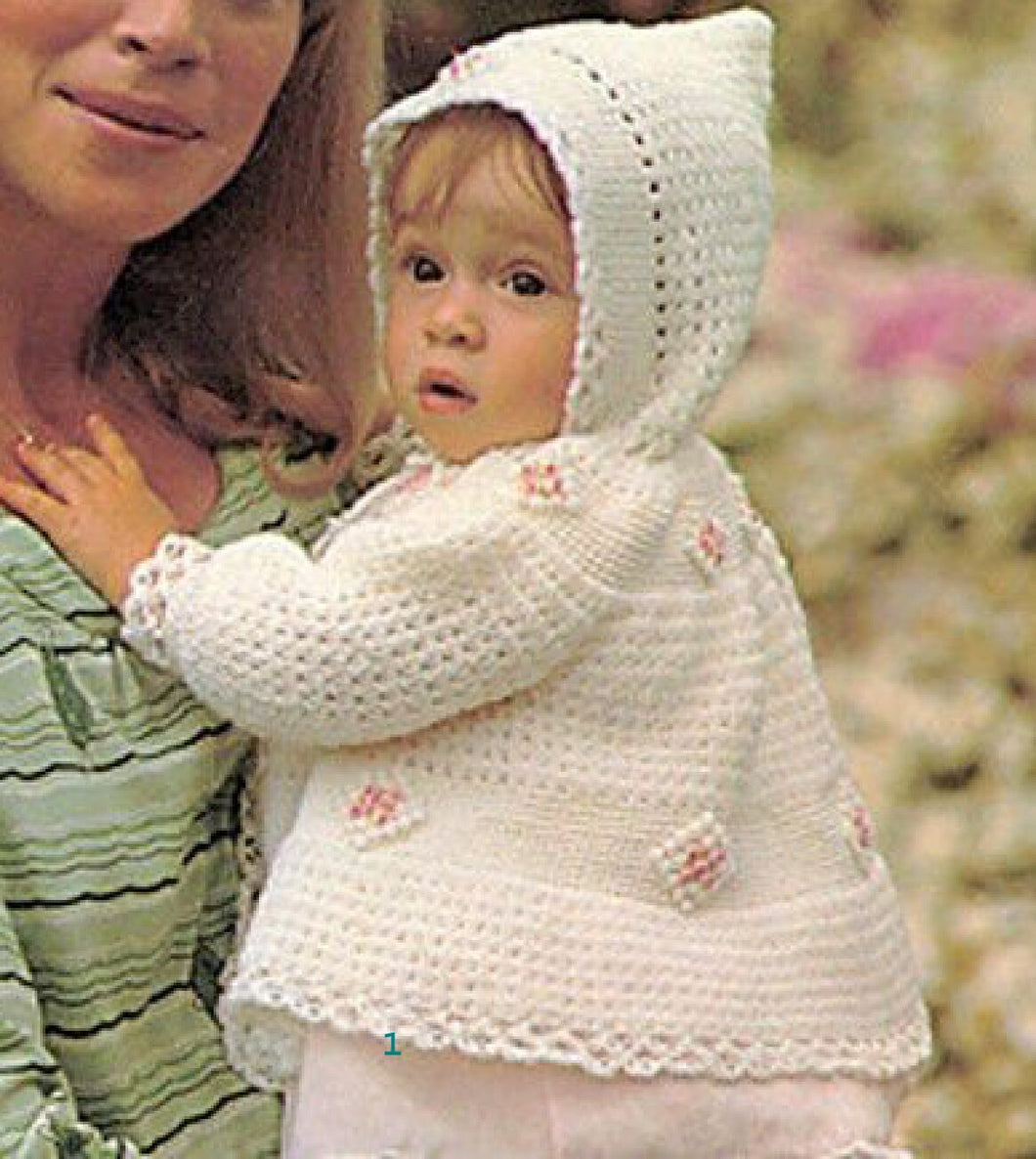 Crochet Baby Girl ~ Boys Hooded Jacket ~ Diamond Patterns~ fits 6~12 Months -Baby weight yarn~ Embroidered rose Crochet pattern Download PDF