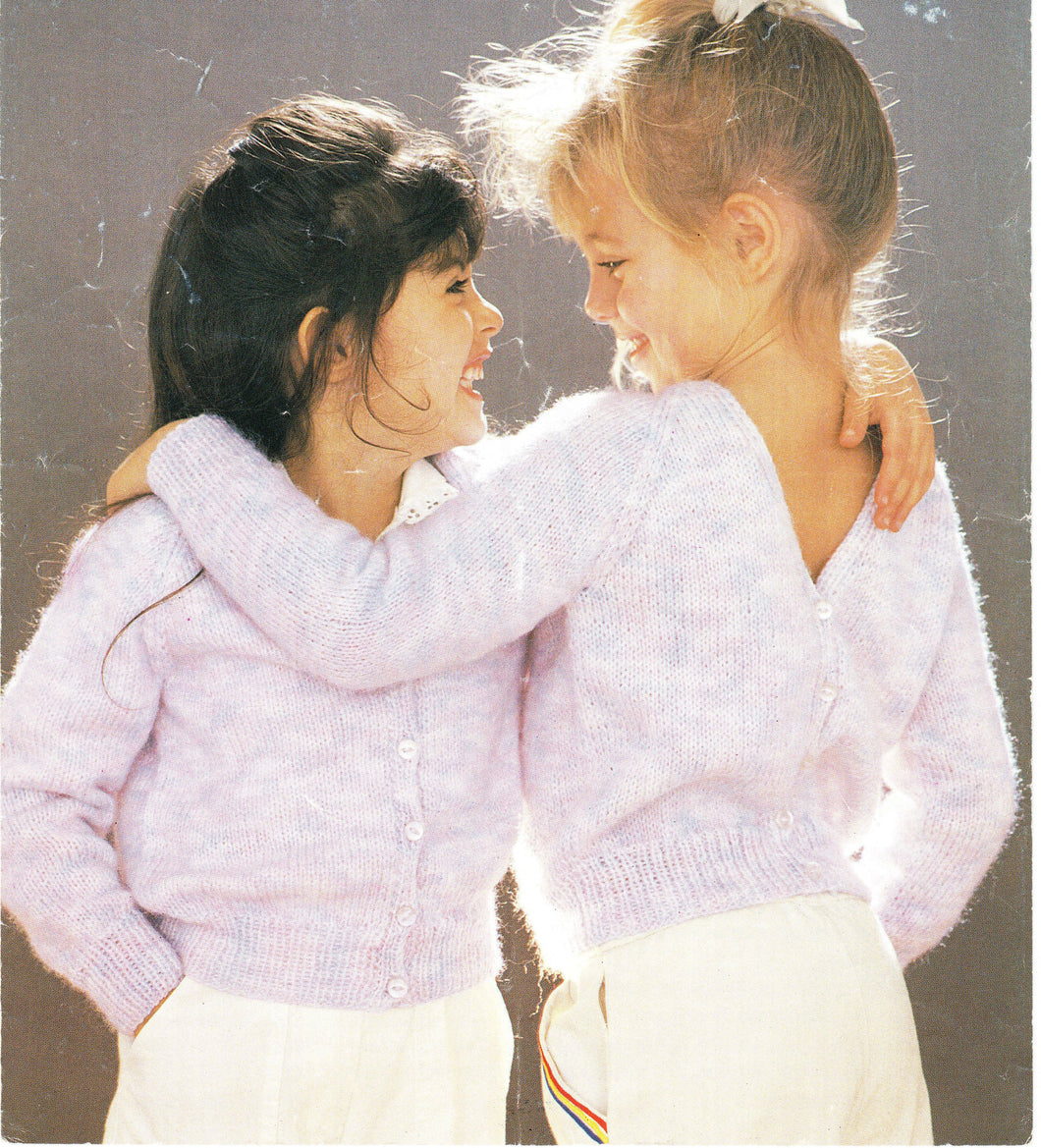 Girl's V neck Cardigan-  plain knitting in DK 8 ply wool chest 20