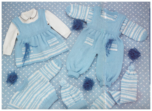 Baby Sweater Pinafore Dungarees Hat & Scarf Stripe 16