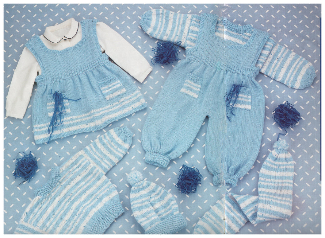 Baby Sweater Pinafore Dungarees Hat & Scarf Stripe 16