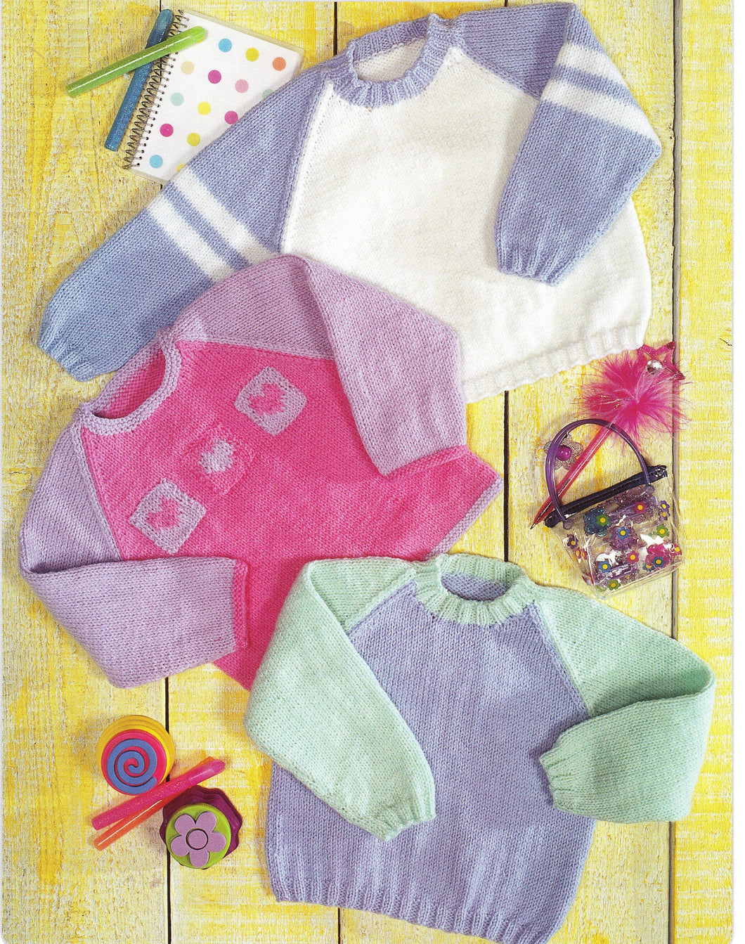Easy Knit Child's  Toddlers Plain  & Heart Patches  Jumpers -Knitting Pattern- DK 8Ply Light Worsted yarn 20 - 30