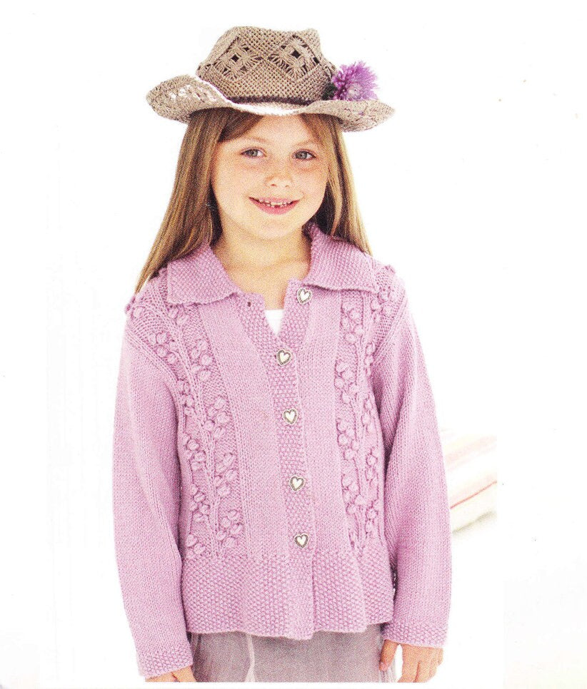 Babies Toddler DK Cardigan Bobble Moss stitch - collar- DK-  8 Ply light Worsted wool  -Knitting Pattern- PDF- Digital Download 16 - 26