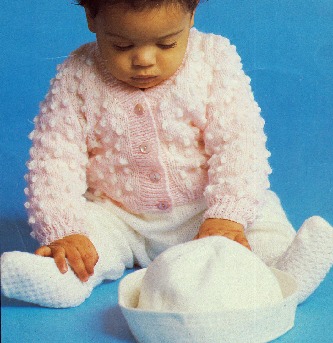 Easy Knit Baby Bobbly Cardigan   Knitted in Quick knit wool 16